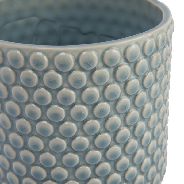 Round Sky Blue Stoneware Planter Pot with Polka Dots